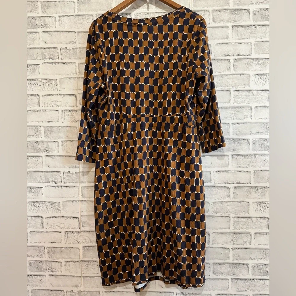 Women’s Boden navy blue and brown scoop neck long sleeve dress Size 12R - Picture 2 of 4
